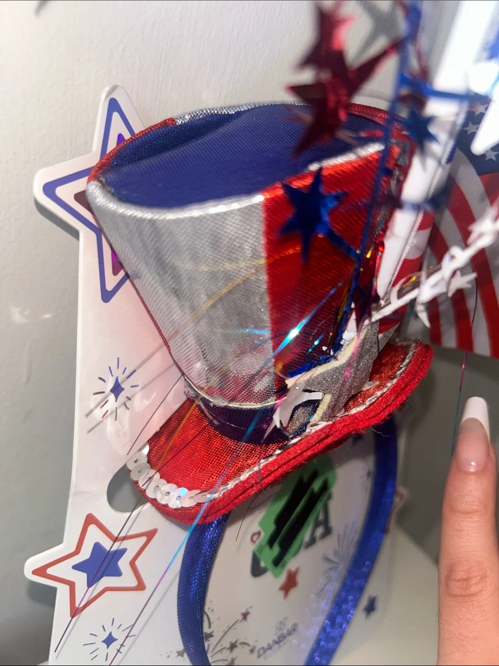 Patriotic Red, White & Blue Party Unisex Headband with Flag NWT